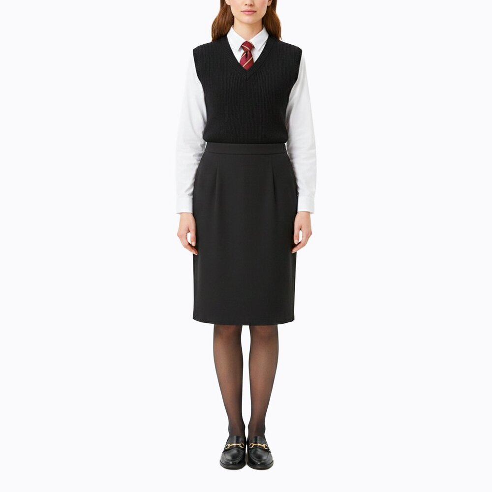 Black Wool Pencil Skirt 12P Black Straight Fit Y2K Preppy Office Academia CBK